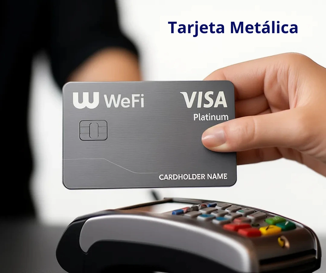 Tarjeta WeFi VISA metálica premium para pagos con criptomonedas.